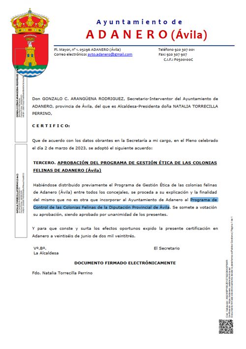 Certificado de aprobación del 