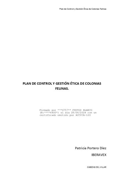 Plan de control y gestión ética de las colonias felinas del Ayuntamiento de