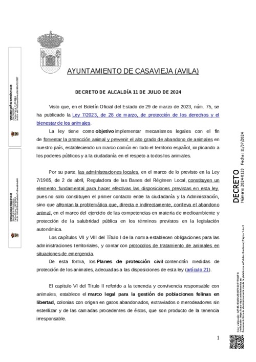 Decreto de la alcaldía para la gestión de poblaciones felinas en libertad