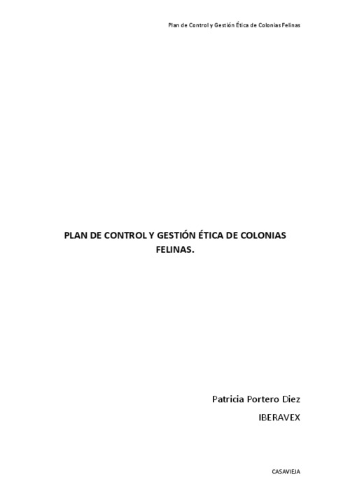 Plan de control y gestión ética de las colonias felinas del Ayuntamiento de Casavieja