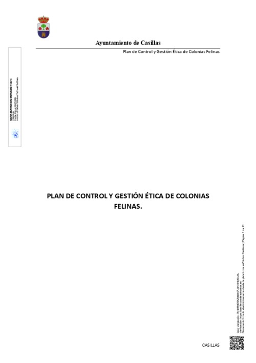 Plan de control y gestión ética de las colonias felinas del Ayuntamiento de Casillas