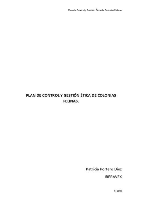 Plan de control y gestión ética de las colonias felinas del Ayuntamiento de El Oso