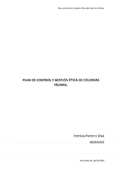 Plan de control y gestión ética de las colonias felinas del Ayuntamiento de Higuera de las Dueñas