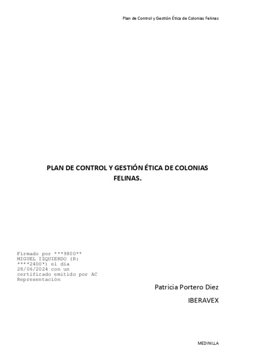 Plan de control y gestión ética de las colonias felinas del Ayuntamiento de Medinilla