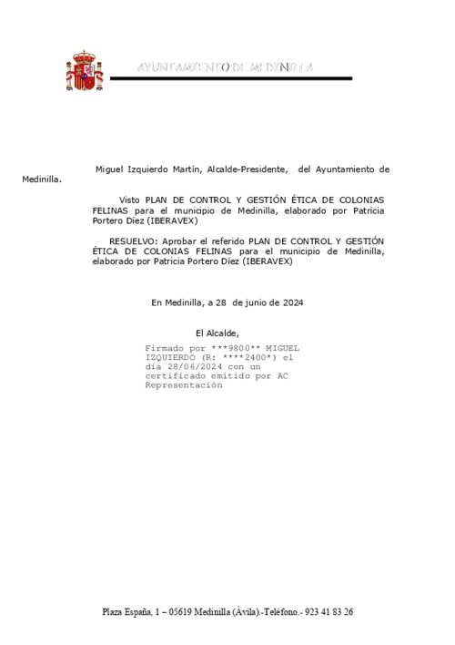 Aprobación del Plan de Control y Gestión Ética de Colonias Felinas, elaborado por Patricia Portero Díez (IBERAVEX)