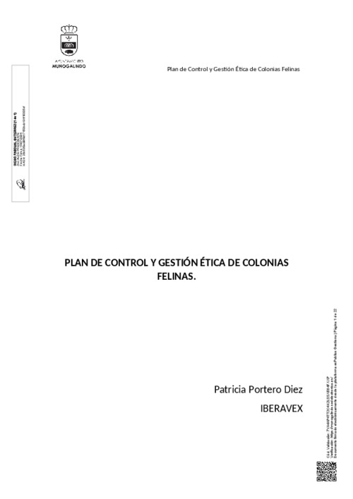 Plan de control y gestión ética de las colonias felinas del Ayuntamiento de Muñogalindo