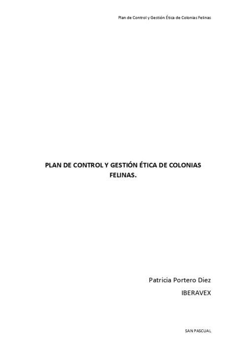 Plan de control y gestión ética de las colonias felinas del Ayuntamiento de San Pascual