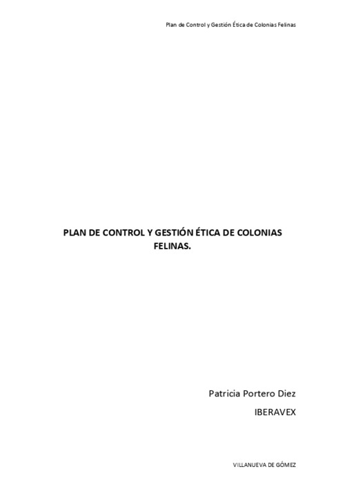 Plan de control y gestión ética de las colonias felinas del Ayuntamiento de Villanueva de Gómez