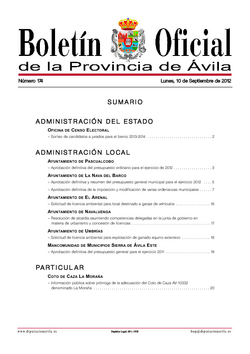 Boletín Oficial de la Provincia del lunes, 10 de septiembre de 2012