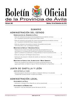 Boletín Oficial de la Provincia del martes, 18 de diciembre de 2012