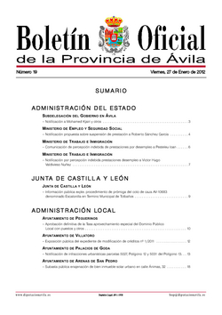 Boletín Oficial de la Provincia del viernes, 27 de enero de 2012