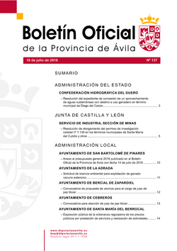 Boletín Oficial de la Provincia del lunes, 18 de julio de 2016