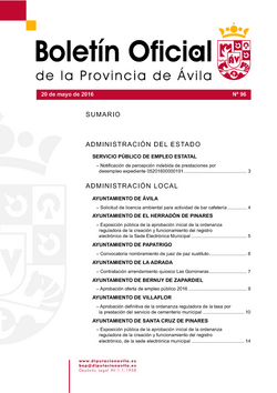 Boletín Oficial de la Provincia del viernes, 20 de mayo de 2016