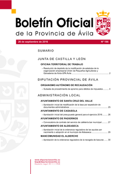Boletín Oficial de la Provincia del lunes, 26 de septiembre de 2016
