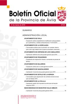 Boletín Oficial de la Provincia del jueves, 31 de marzo de 2016