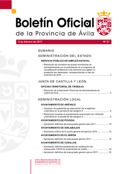Boletín Oficial de la Provincia del jueves, 9 de febrero de 2017