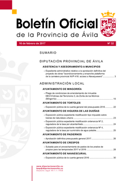 Boletín Oficial de la Provincia del jueves, 16 de febrero de 2017