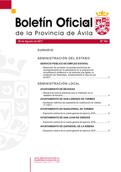 Boletín Oficial de la Provincia del lunes, 28 de agosto de 2017
