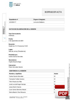 Orden del día, Pleno 17/2024 del lunes, 02 de septiembre de 2024