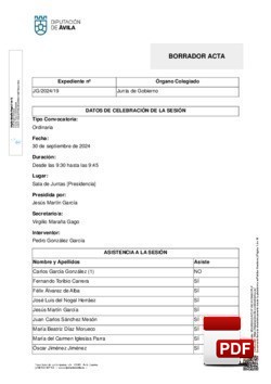 Orden del día, Pleno 19/2024 del lunes, 30 de septiembre de 2024