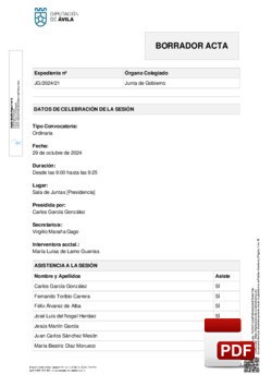 Orden del día, Pleno 21/2024 del lunes, 21 de octubre de 2024