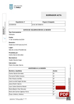 Orden del día, Pleno 22/2024 del lunes, 11 de noviembre de 2024