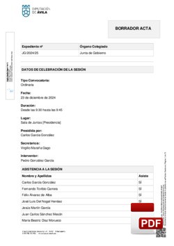 Orden del día, Pleno 25/2024 del lunes, 23 de diciembre de 2024