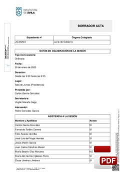 Orden del día, Pleno 2/2025 del lunes, 20 de enero de 2025