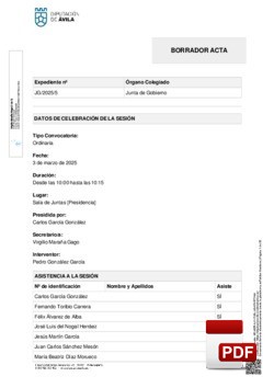 Orden del día, Pleno 5/2025 del lunes, 03 de marzo de 2025