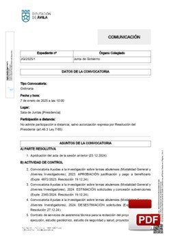 Orden del día, Pleno 1/2025 del martes, 07 de enero de 2025