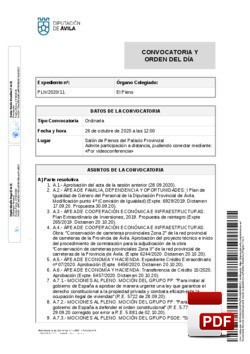 Orden del día, Pleno 11/2020 del lunes, 26 de octubre de 2020