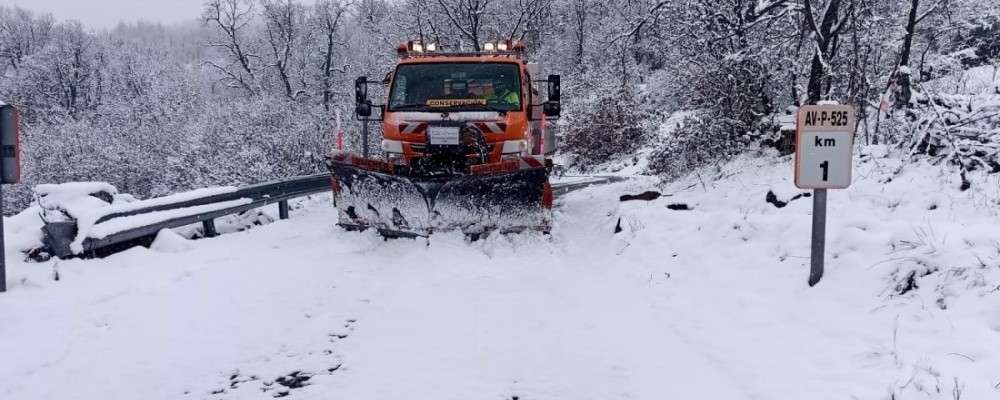 Hasta ocho centímetros de nieve en carreteras de la red de la Diputación en Gredos